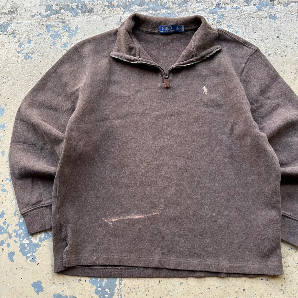 Polo Ralph Lauren Mens XL Brown Quarter Zip Pullover Pony Logo Sweater XL